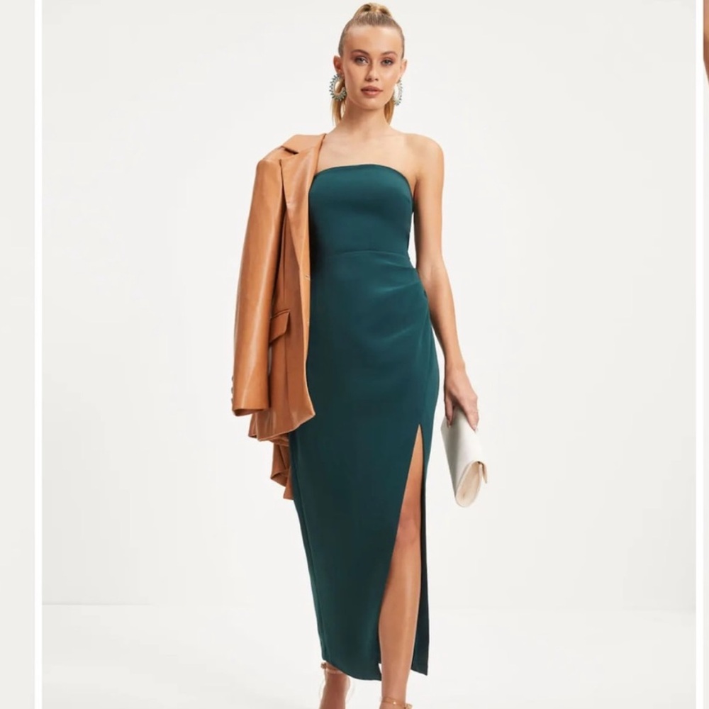NEW VICI Collection Strapless Fitted Maxi Dress w/Side Slit, Green, Lined, Sz L